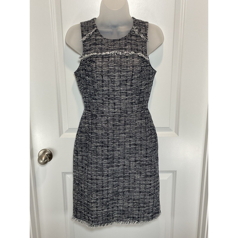 J. Crew Tweed Fringe Sleeveless Dress Black White‎ Women' 00 XS Textured Career